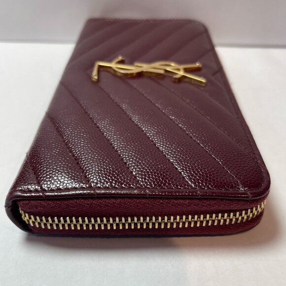 YSL Yves Saint Cassandre Matelasse Zip Around Wallet, Burgundy - Preowned - Picture 3 of 14